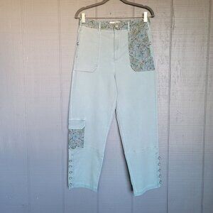 Anthropologie Light Blue Floral Patch Cropped Pants